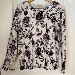 LOFT Casual Floral Sweater 100% Cotton Size L